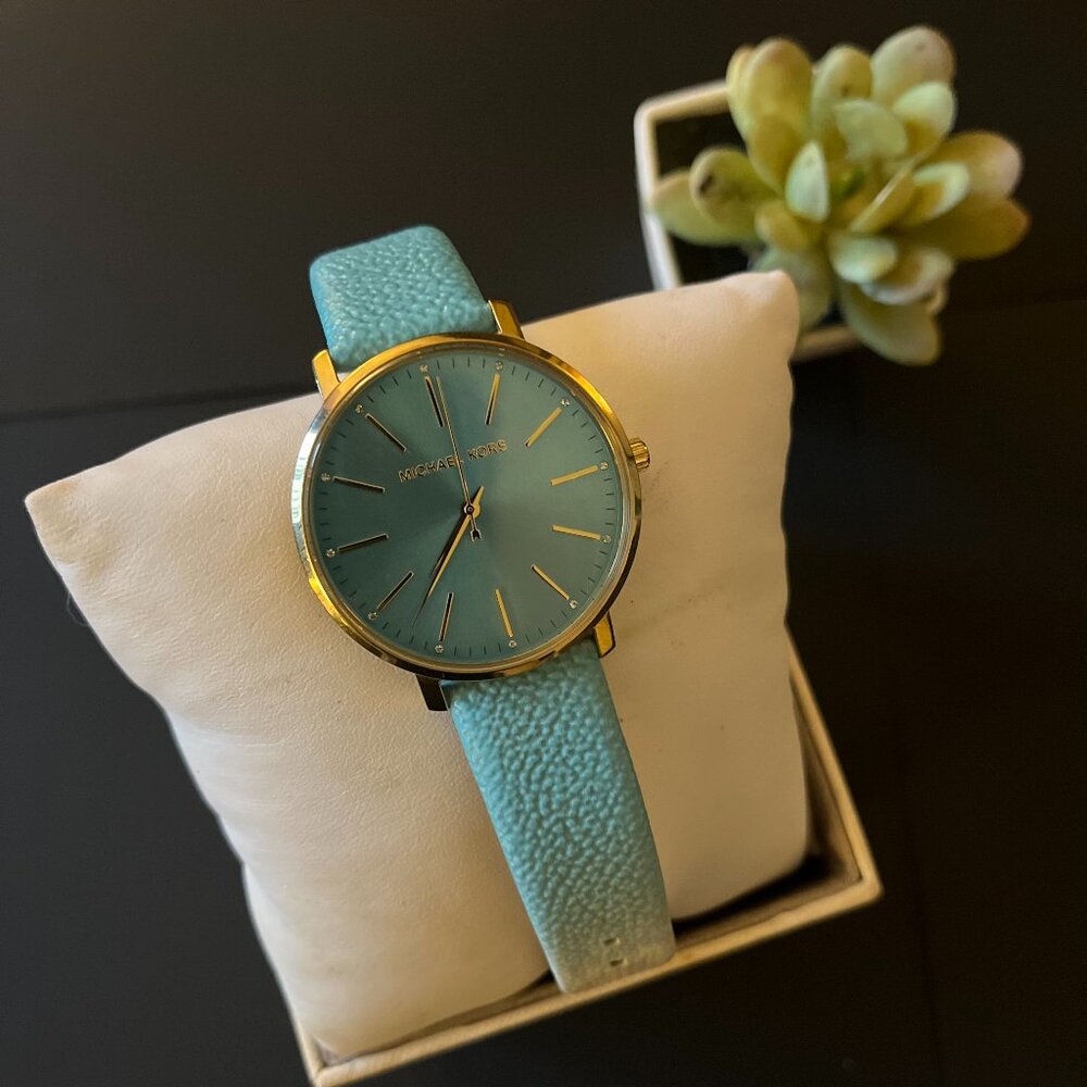 Michael Kors Ladies Pyper Three Hand Ombre Turquoise PVC Watch